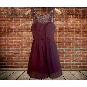 SPEECHLESS Dk Burgundy Sleeveless Pearls Rhinestones Dress Jr Sz‎ 3